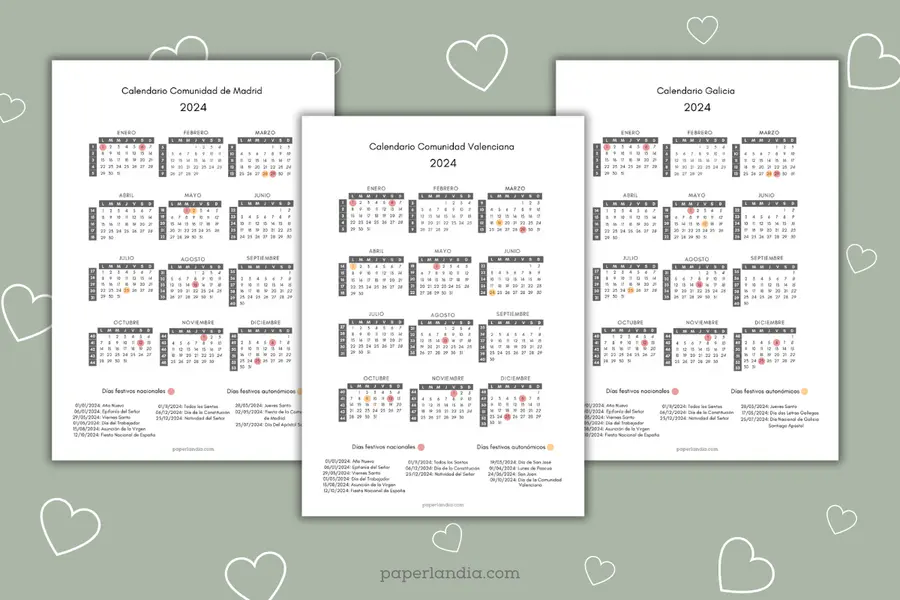 calendarios laborales España 2024 con semanas y festivos autonomicos