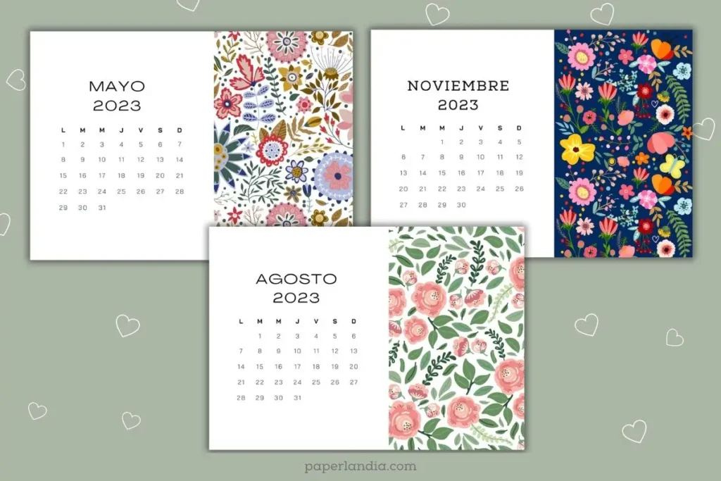 Calendarios mensuales laterales 2023 para descargar gratis en pdf