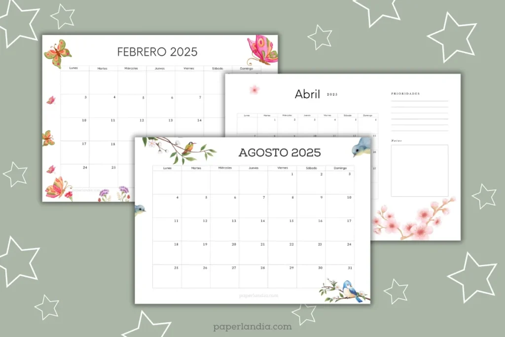 calendarios 2025 horizontales para descargar gratis en pdf, calendario 2025 mensual imprimible